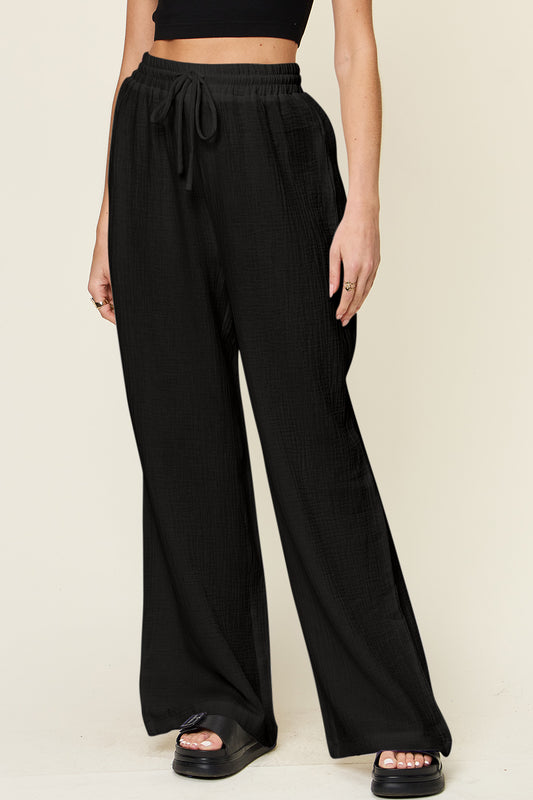 Honeybee Mumford's Full Size Texture Drawstring Wide Leg Pants