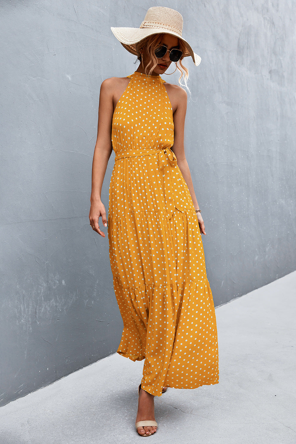 Honeybee Mumford's Printed Sleeveless Tie Waist Maxi Dress