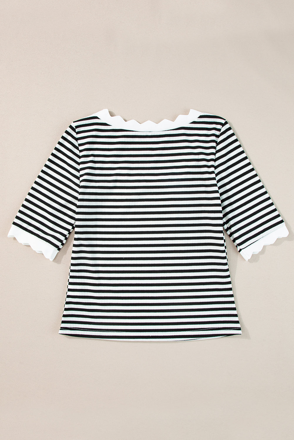 Honeybee Mumford's Black Striped Contrast Scallop Trim Half Sleeve T-shirt