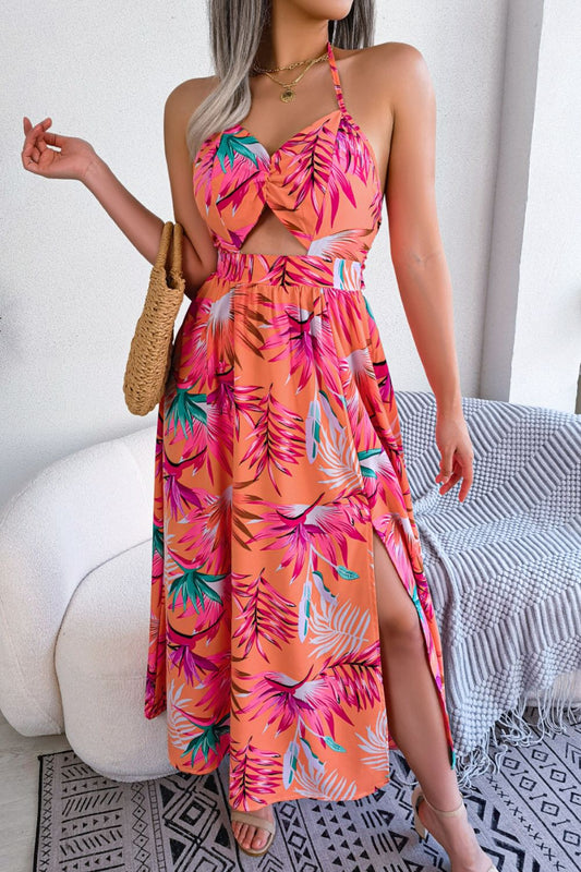 Honeybee Mumford's Botanical Tied Backless Cutout Maxi Dress