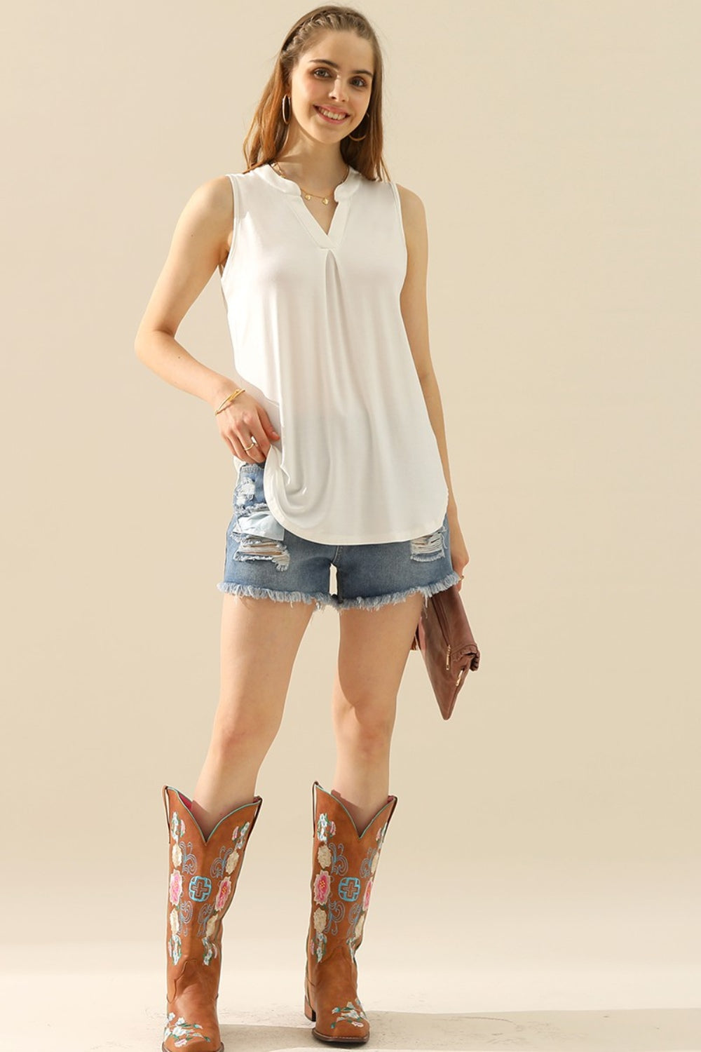 Honeybee Mumford's Full Size Notched Sleeveless Top