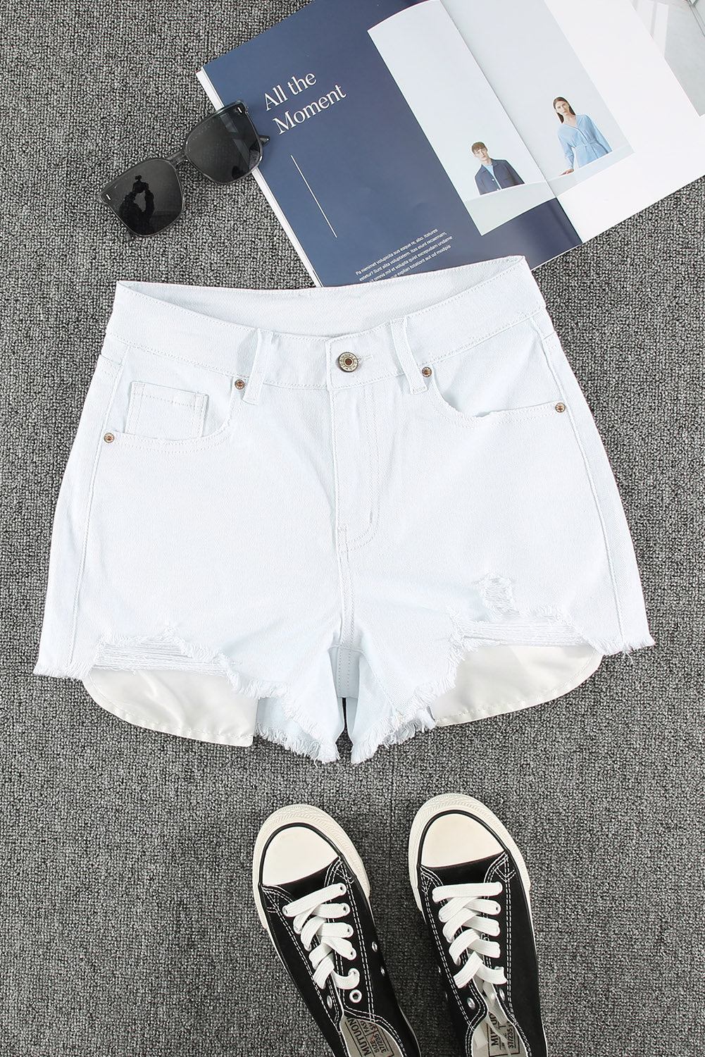 Honeybee Mumford's White Distressed Frayed Denim Shorts