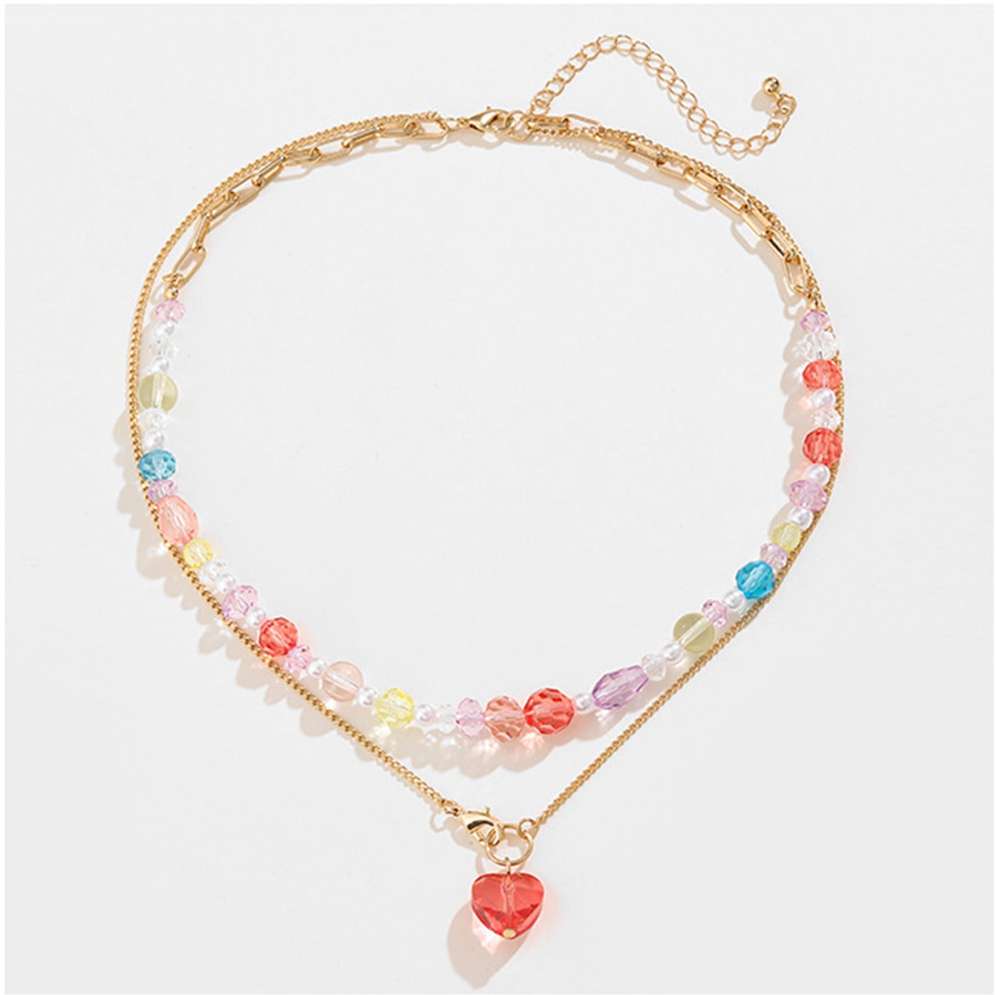 Honeybee Mumford's Beaded Double-Layered Heart Pendant Necklace