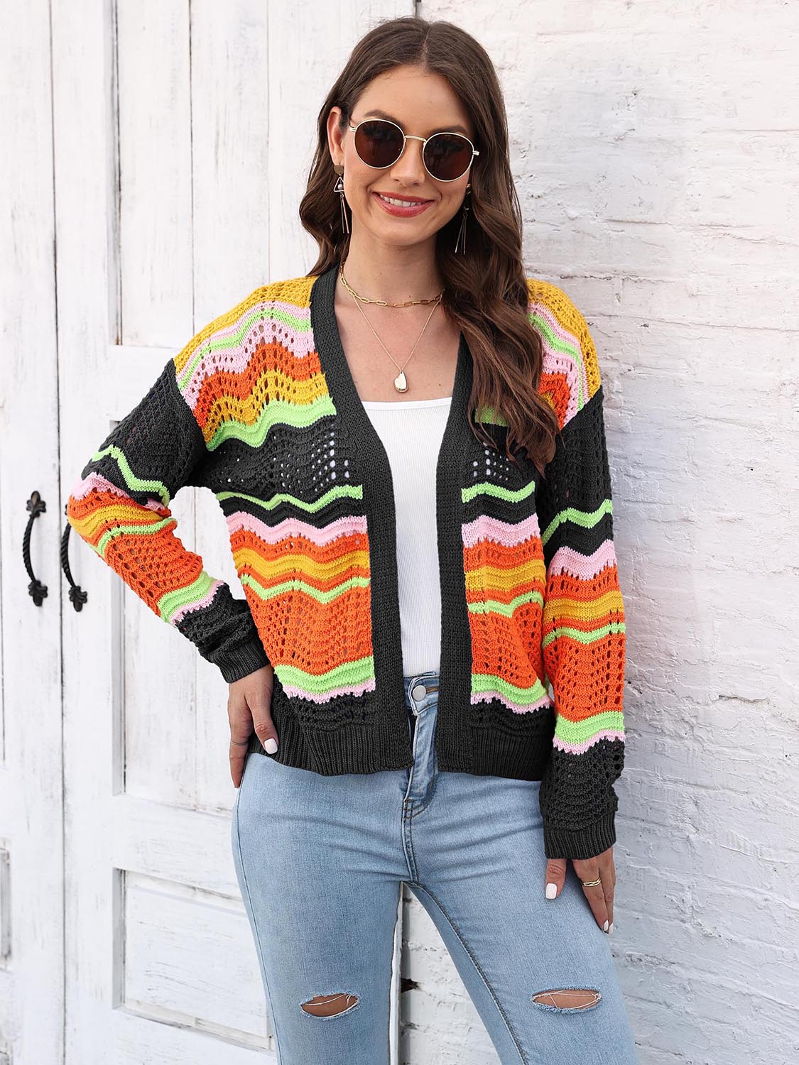 Honeybee Mumford's Open Front Openwork Cardigan