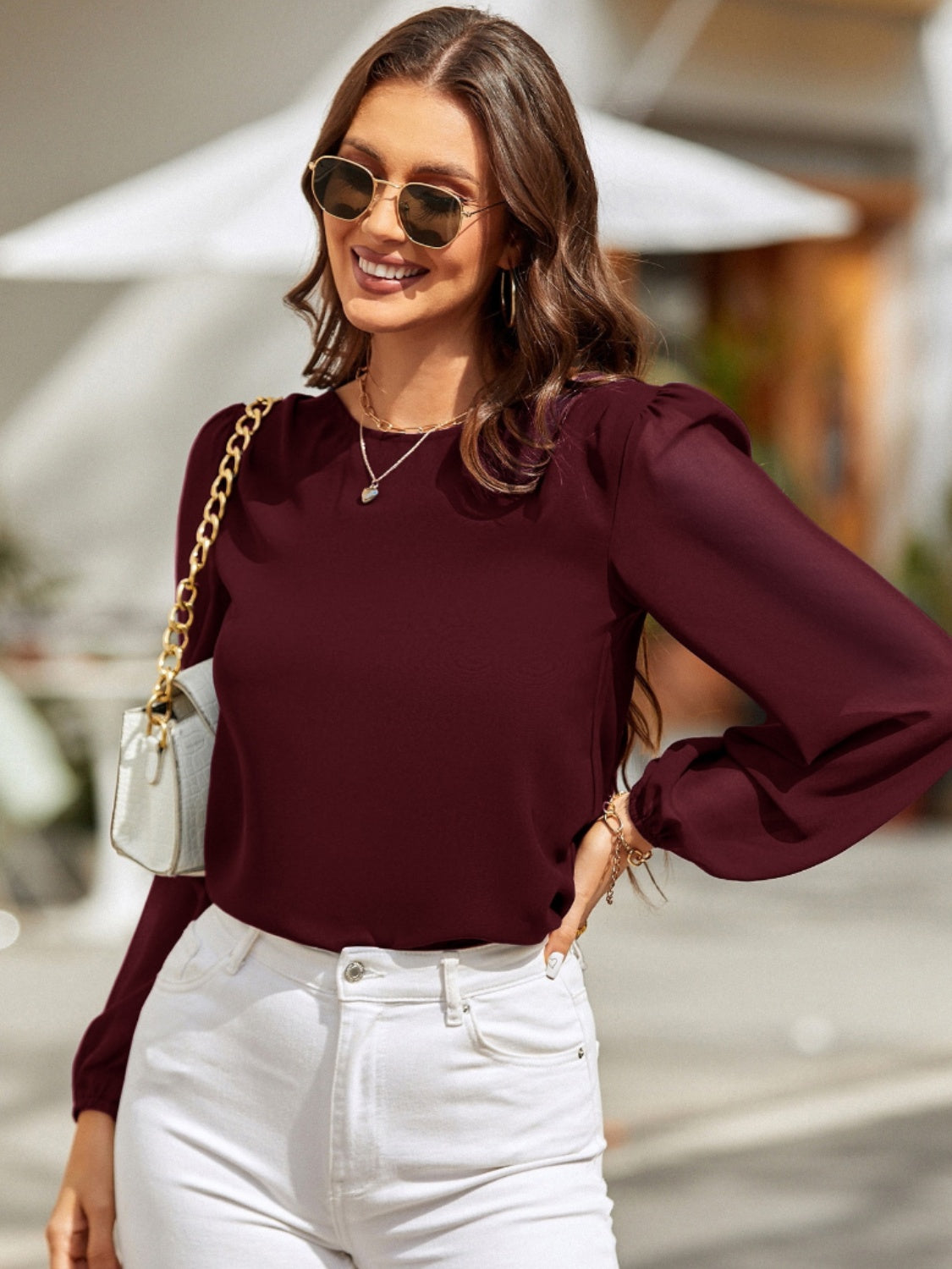 Honeybee Mumford's Round Neck Long Sleeve Blouse