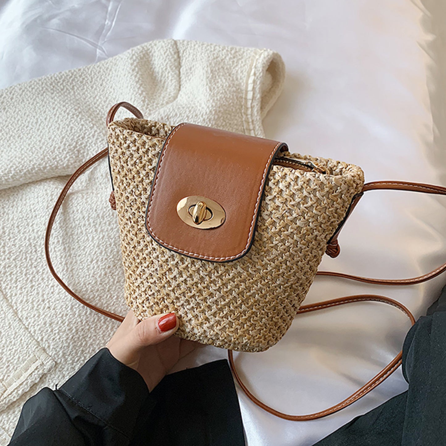 Honeybee Mumford's Straw Braided Crossbody Bag