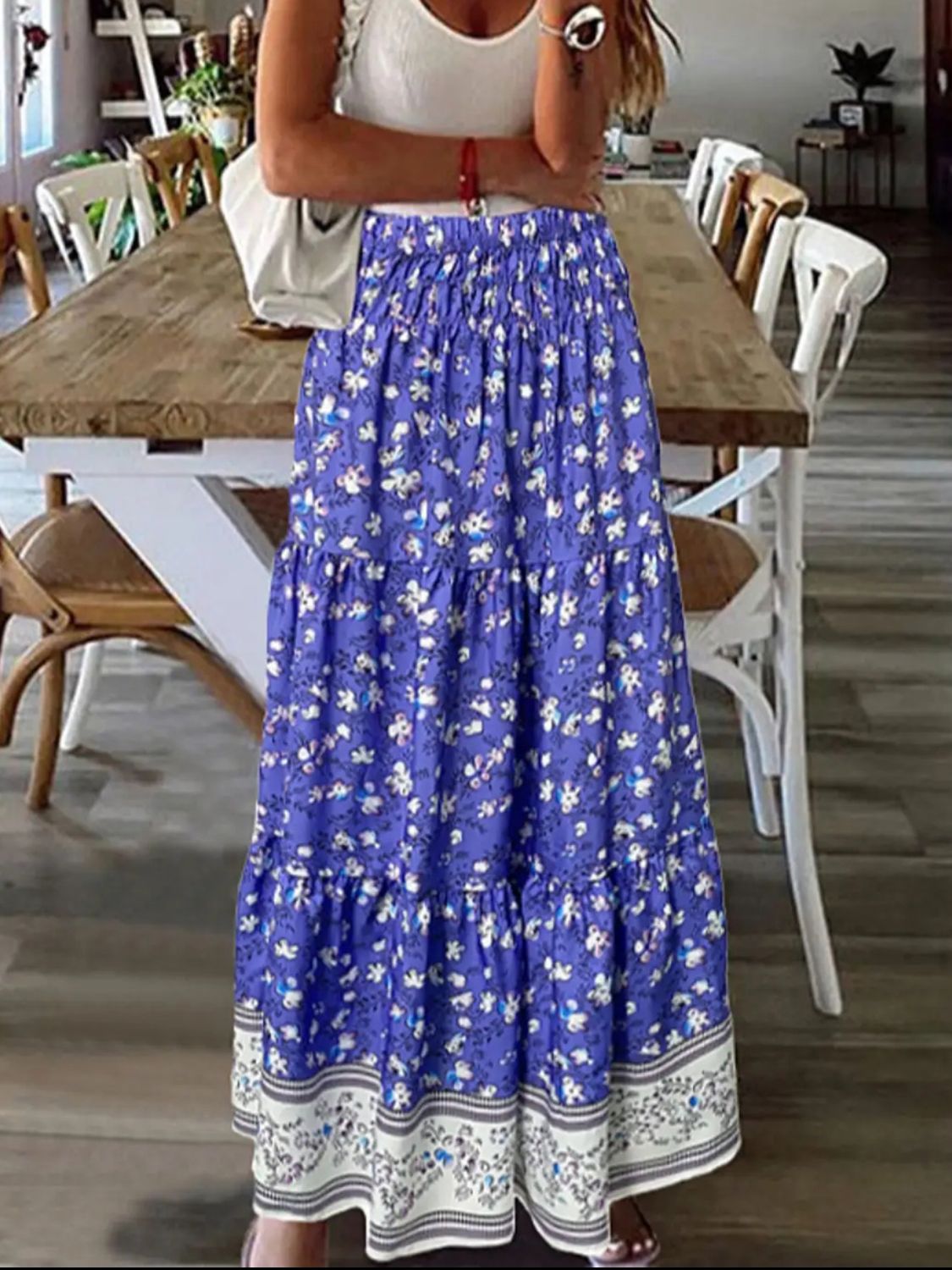 Honeybee Mumford's Full Size Tiered Printed Elastic Waist Skirt