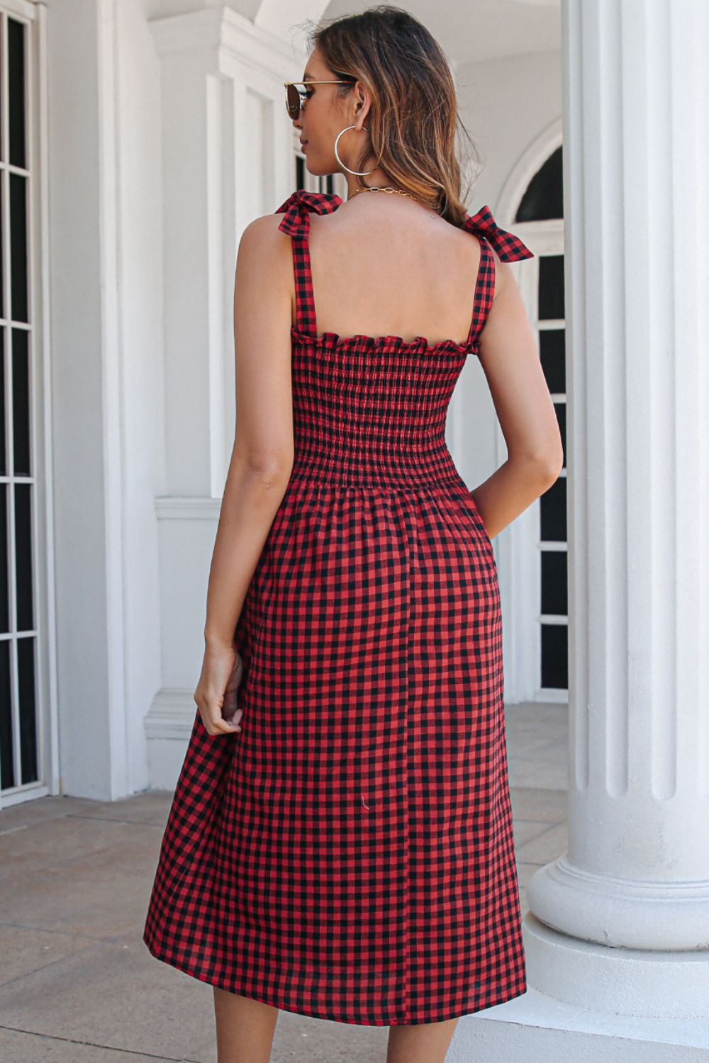 Honeybee Mumford's Plaid Frill Trim Tie Shoulder Dress