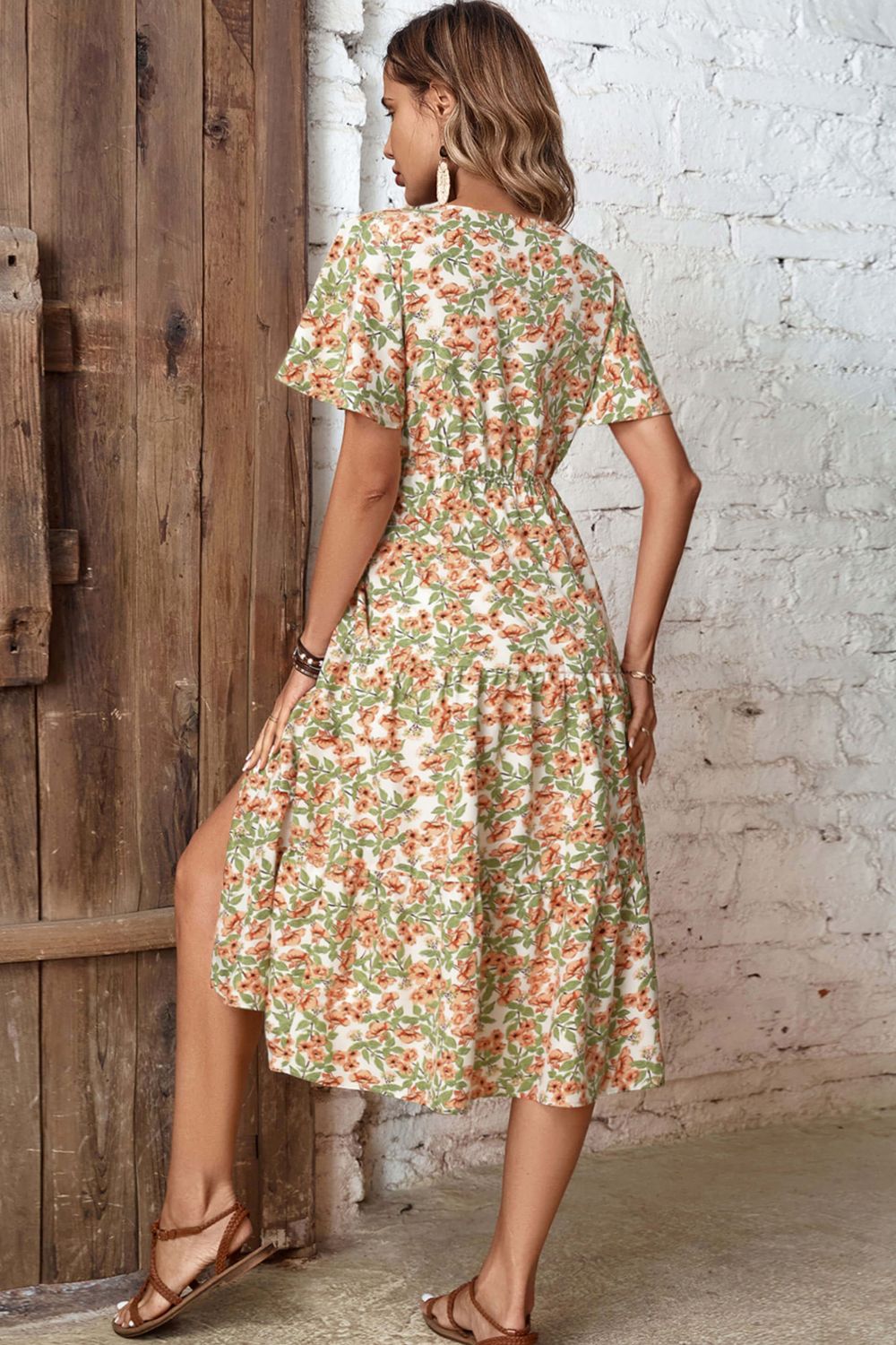 Honeybee Mumford's Floral V-Neck Front Slit Dress