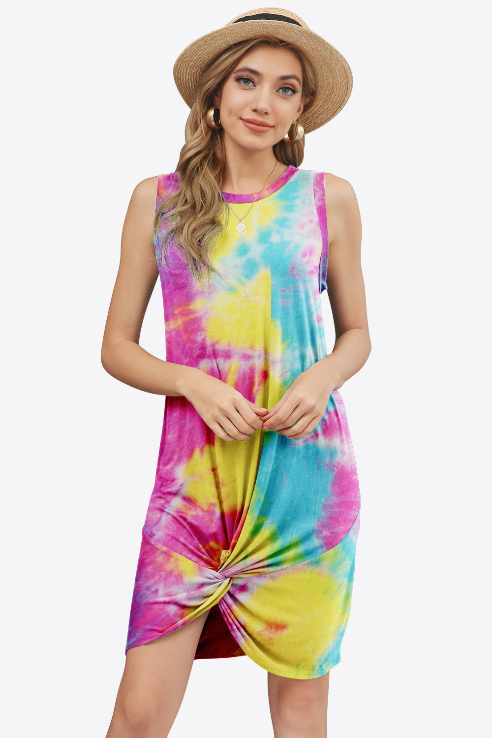 Honeybee Mumford's Tie-Dye Twisted Round Neck Sleeveless Dress