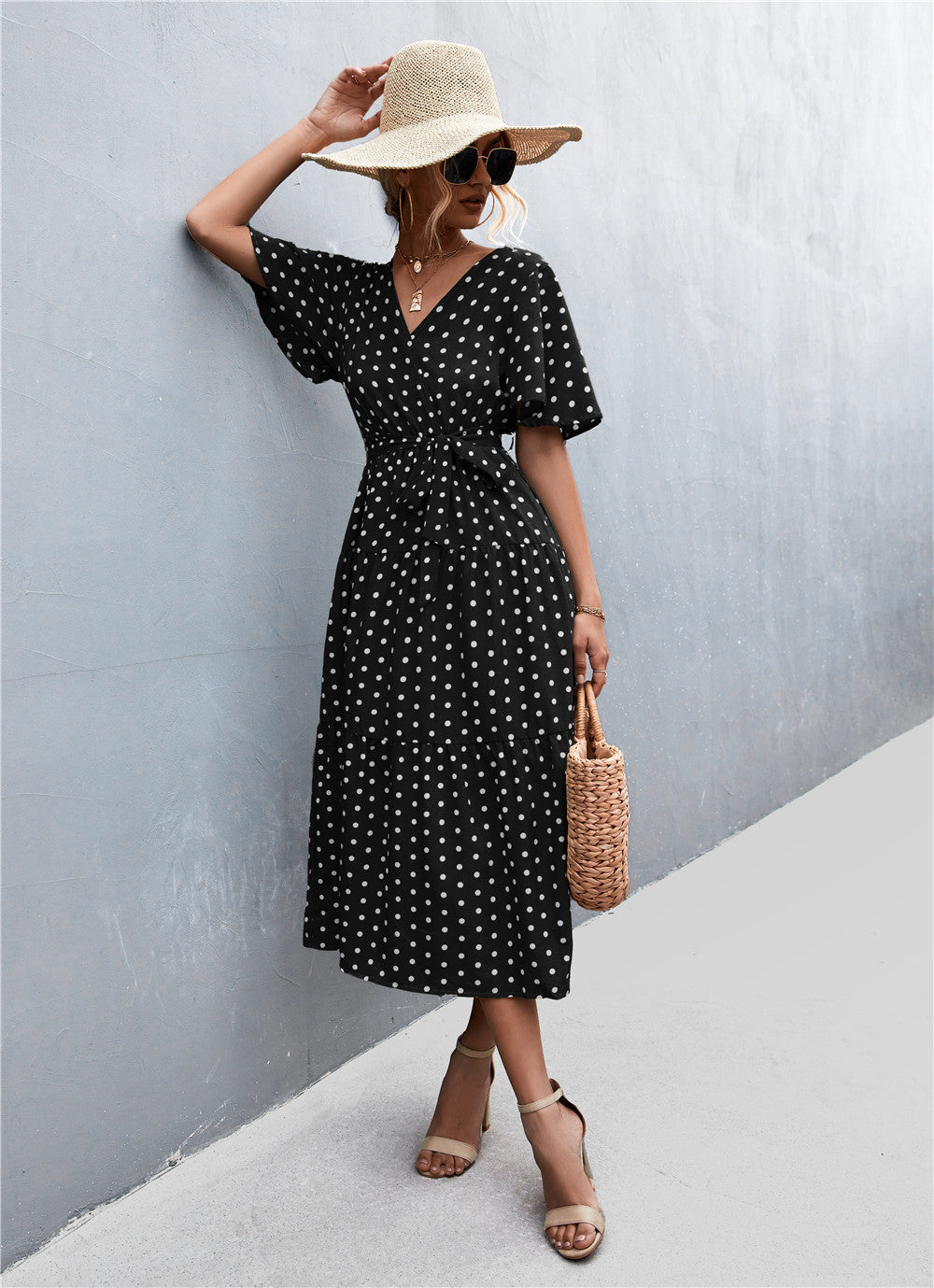 Honeybee Mumford's V-Neck Flutter Sleeve Belted Dress