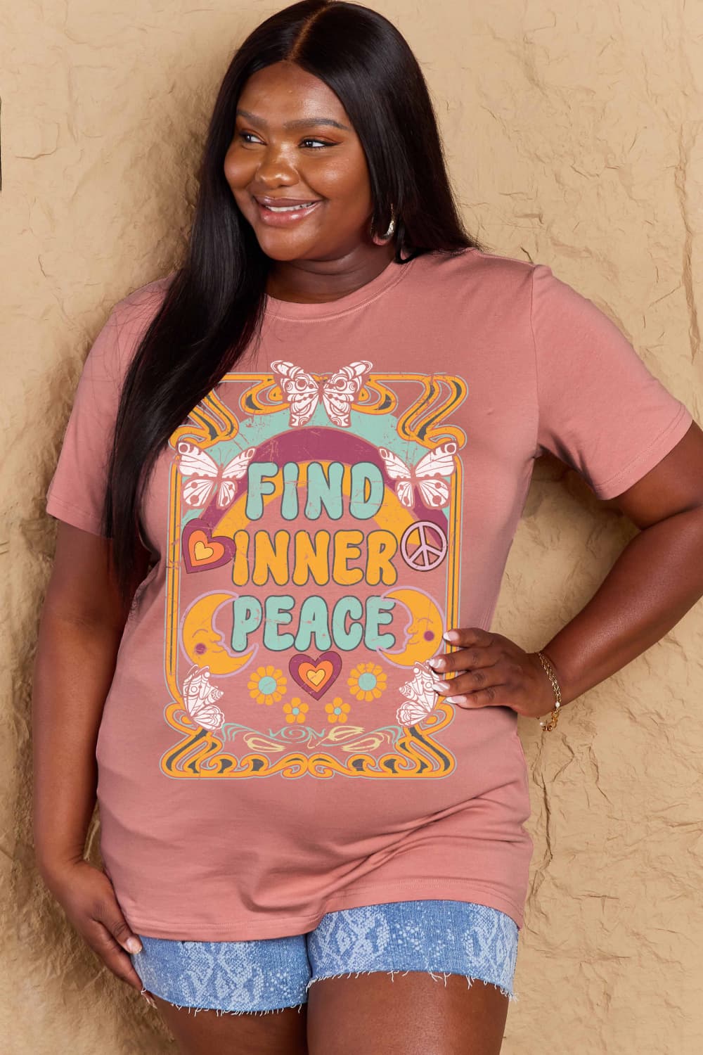 Honeybee Mumford's Simply Love Full Size FIND INNER PEACE Graphic Cotton T-Shirt