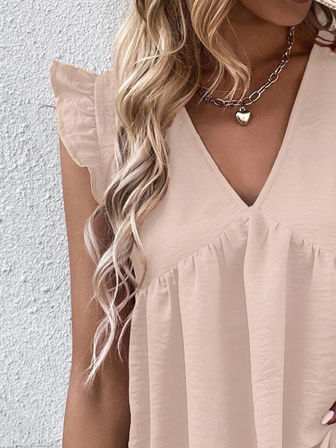 Honeybee Mumford's Ruffled V-Neck Cap Sleeve Blouse