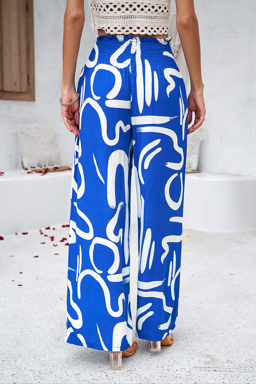 Honeybee Mumford's Smocked Printed Wide Leg Pants with Pockets