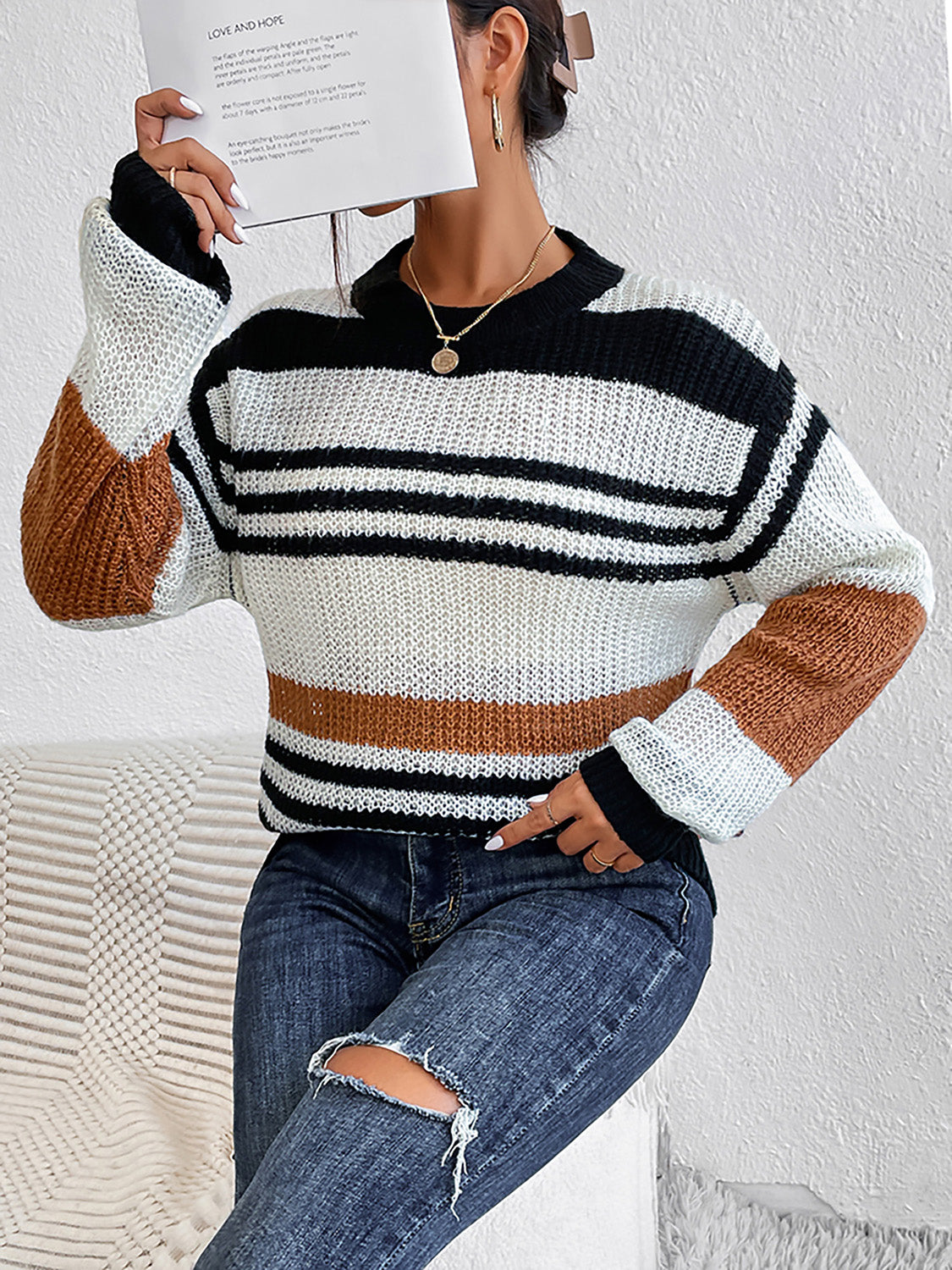 Honeybee Mumford's Striped Round Neck Sweater