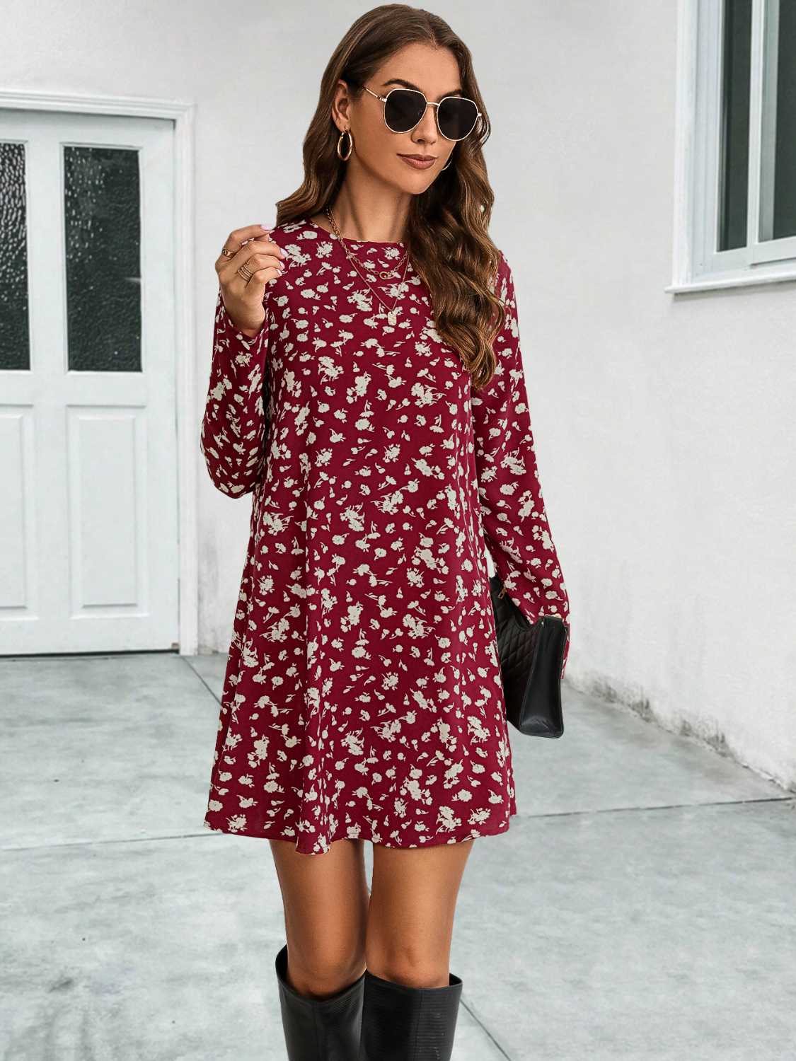 Honeybee Mumford's Round Neck Long Sleeve Mini Dress