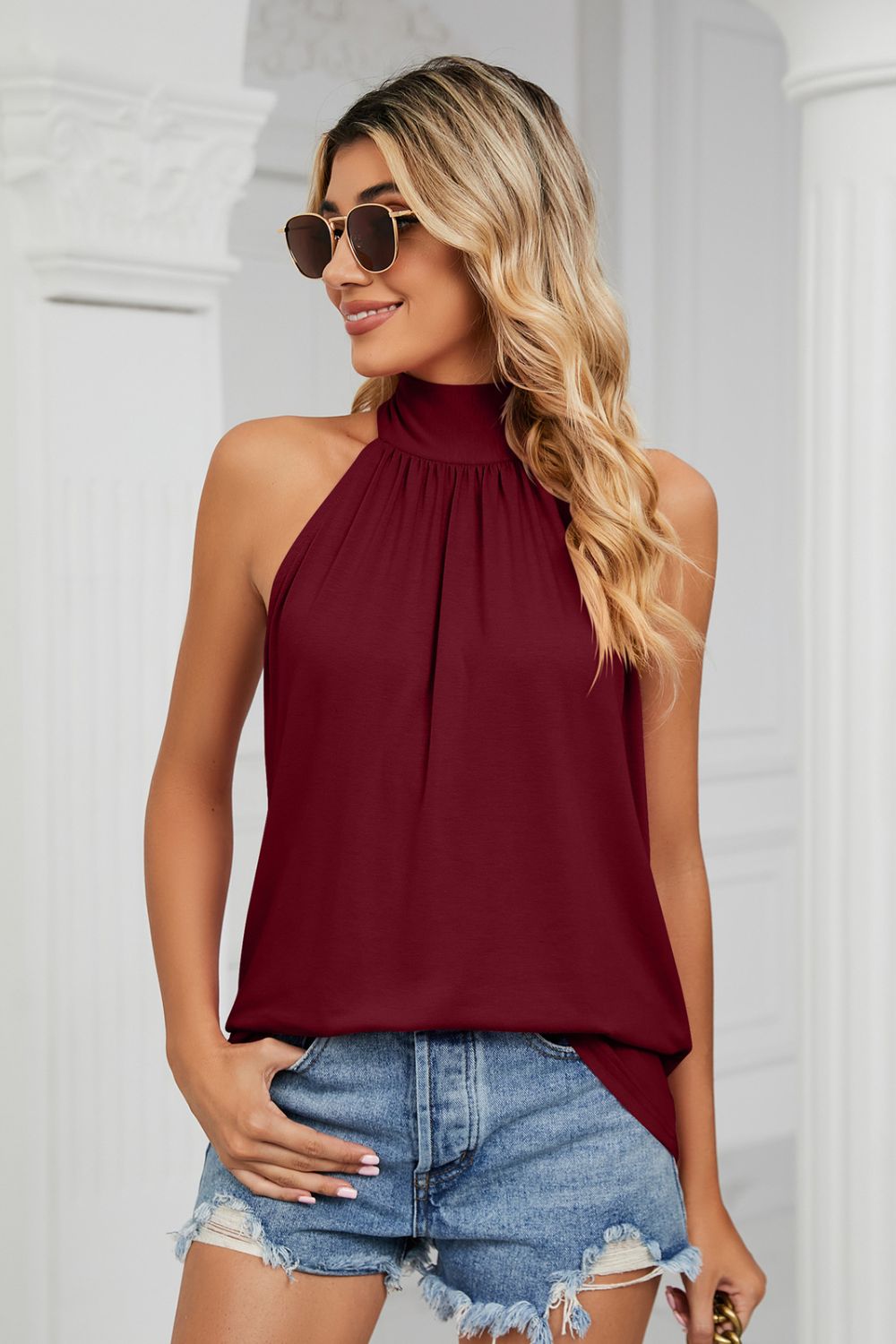 Honeybee Mumford's Gathered Detail Tied Sleeveless Top