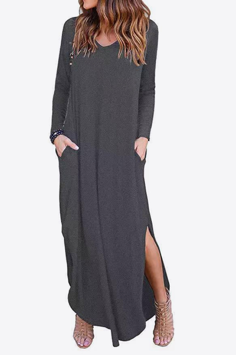 Honeybee Mumford's Split Long Sleeve V-Neck Maxi Dress