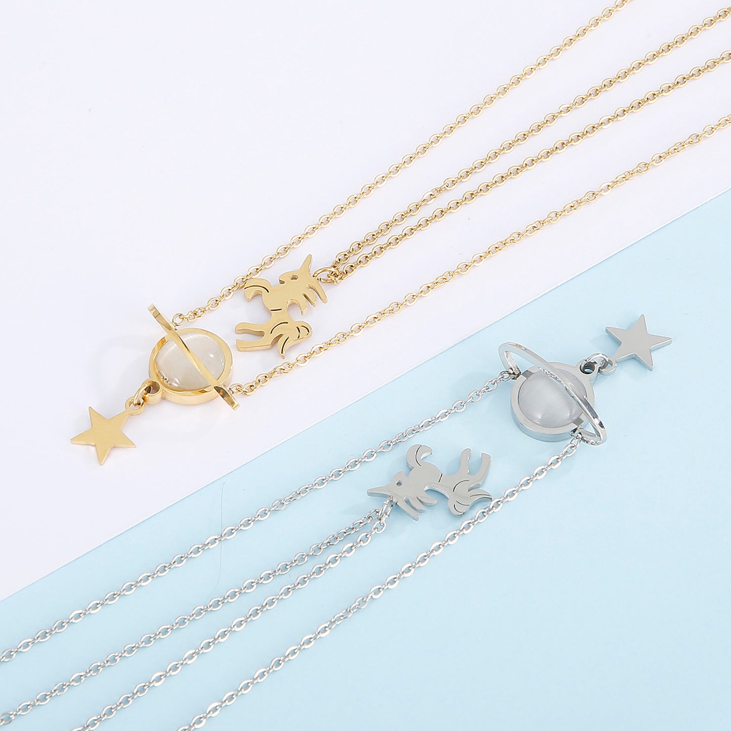 Honeybee Mumford's Unicorn and Star Shape Double-Layered Pendant Necklace