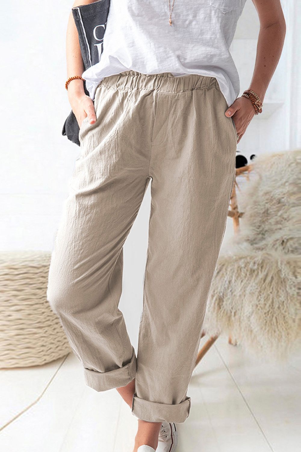 Honeybee Mumford's Paperbag Waist Pull-On Pants with Pockets