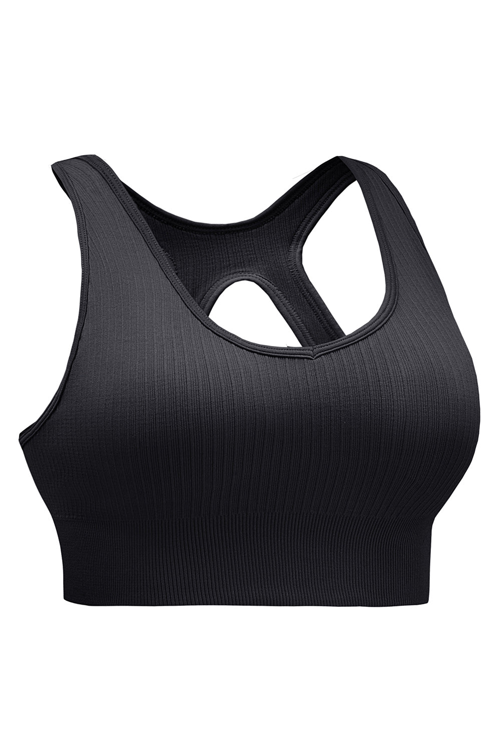 Honeybee Mumford's Black Ribbed Hollow-out Racerback Yoga Sports Bra