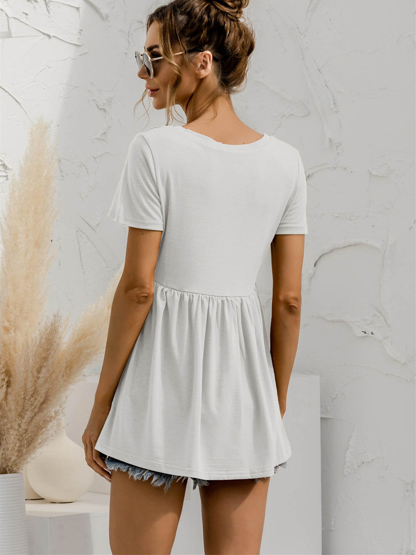 Honeybee Mumford's V-Neck Short Sleeve Babydoll Top