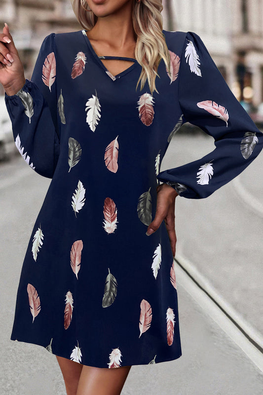 Honeybee Mumford's Feather Print V-Neck Dress