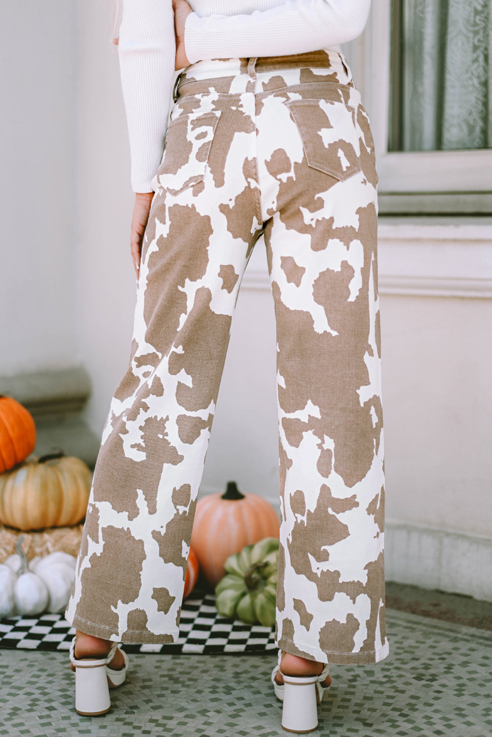 Honeybee Mumford's Khaki Cow Spot Print Pocketed Jeans