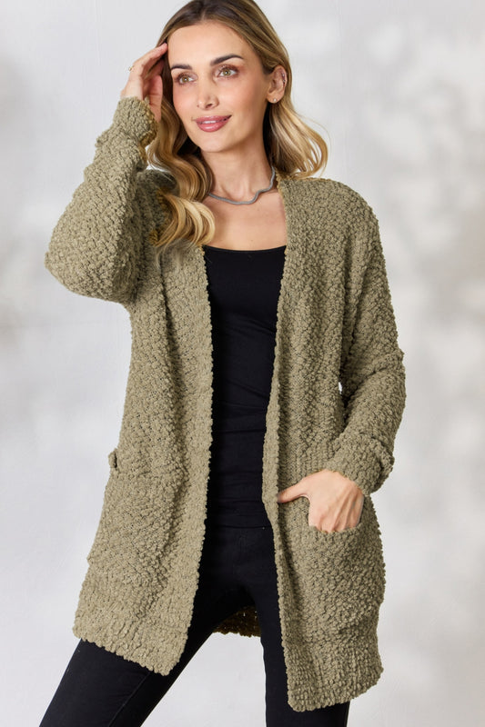 Honeybee Mumford's Falling For You Full Size Open Front Popcorn Cardigan