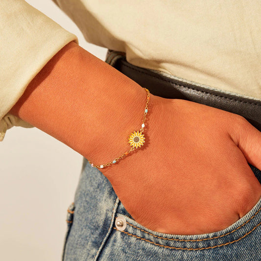 Honeybee Mumford's Sunflower Shape 18K Gold-Plated Bead Bracelet