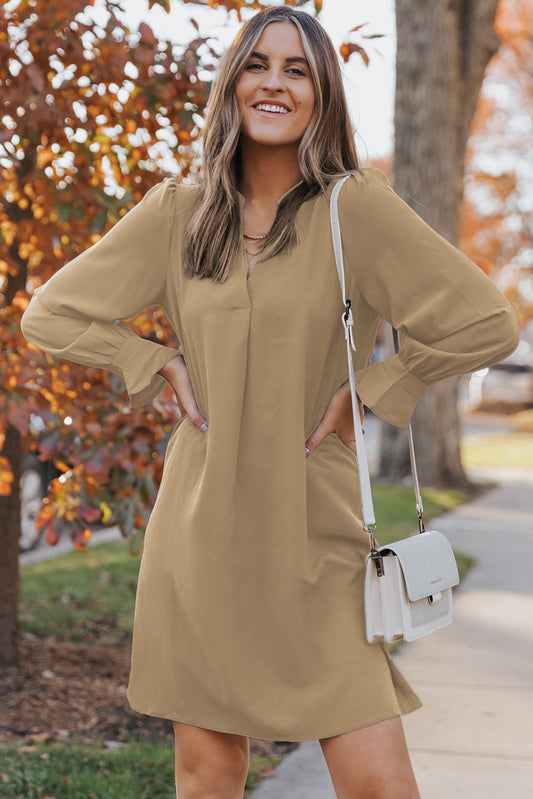 Honeybee Mumford's Long Puff Sleeve Notched Neck Dress