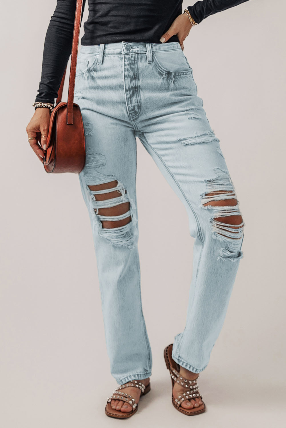 Honeybee Mumford's Distressed Buttoned Jeans with Pockets