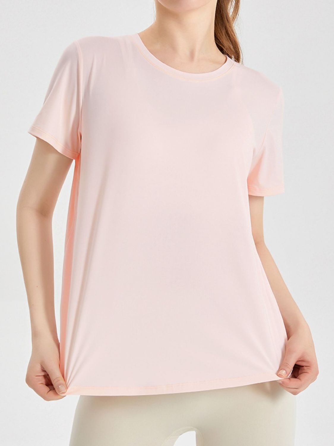 Honeybee Mumford's Slit Round Neck Short Sleeve Active T-Shirt