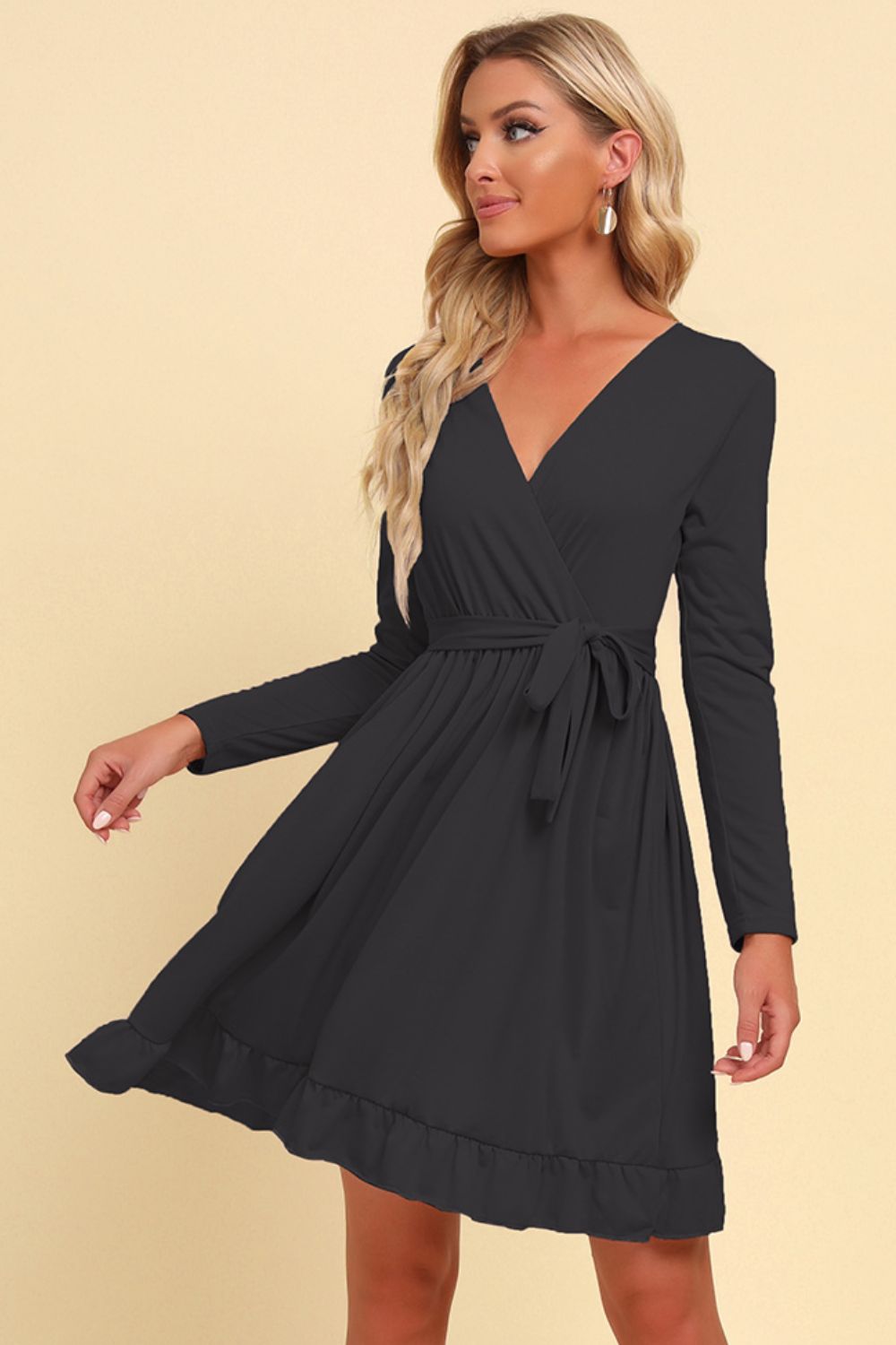 Honeybee Mumford's Long Sleeve Dress w/ Tie Waist Ruffle Hem