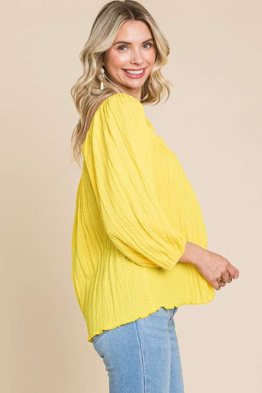 Honeybee Mumford's Culture Code Texture Square Neck Puff Sleeve Top