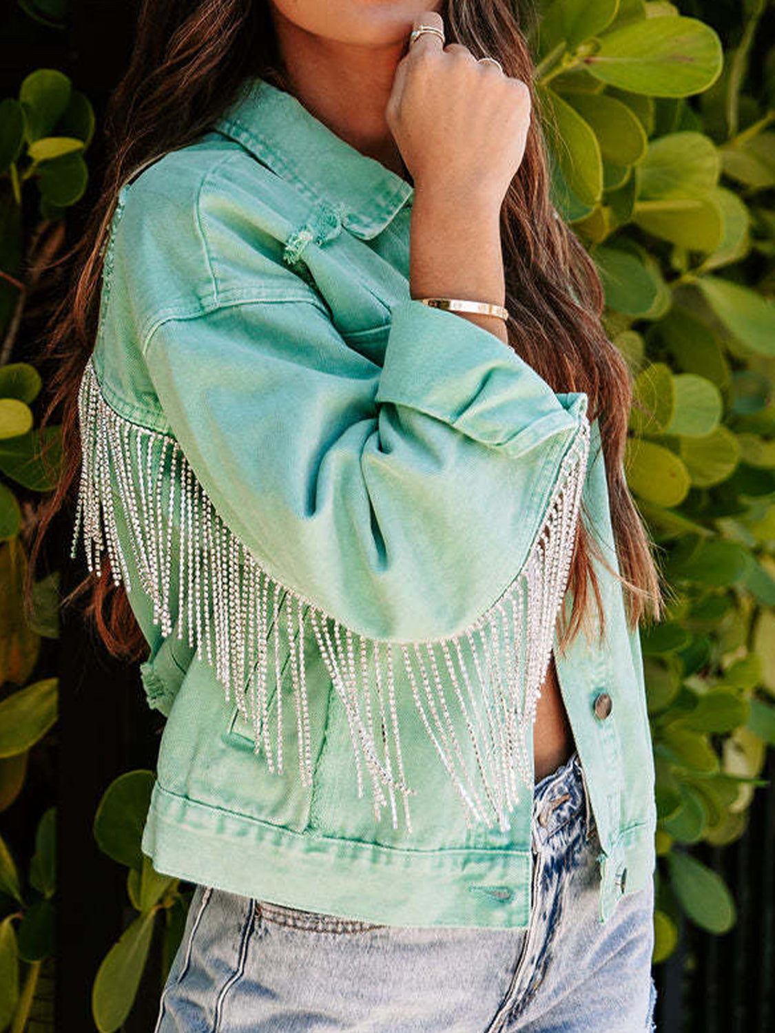 Honeybee Mumford's Fringe Detail Long Sleeve Denim Jacket