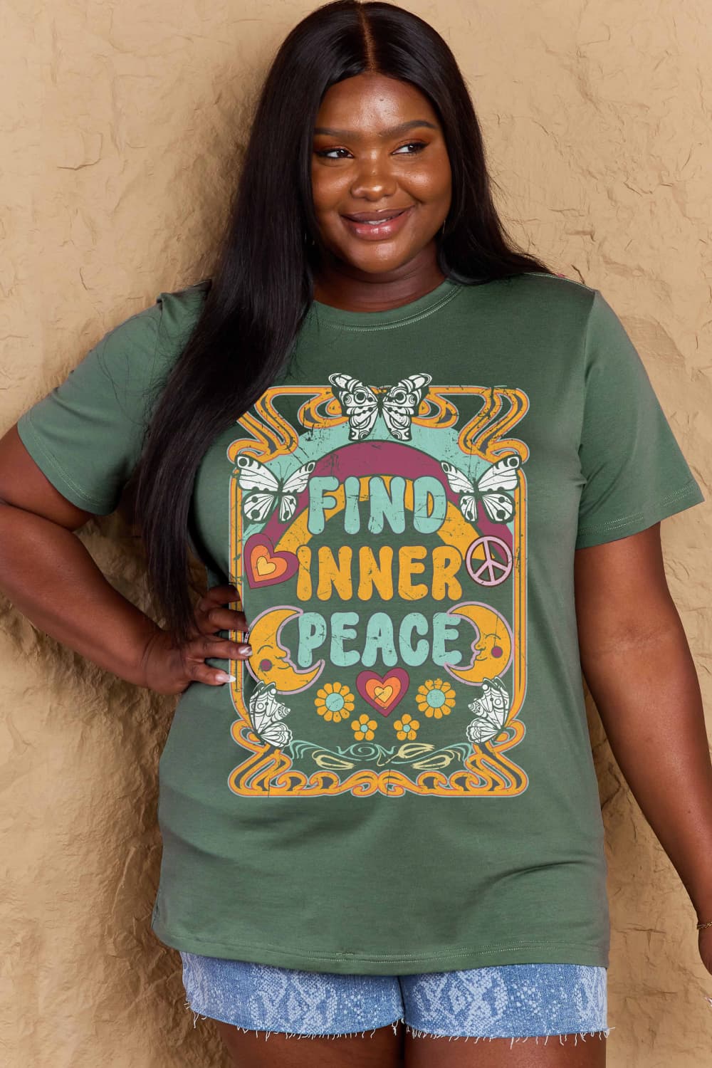 Honeybee Mumford's Simply Love Full Size FIND INNER PEACE Graphic Cotton T-Shirt