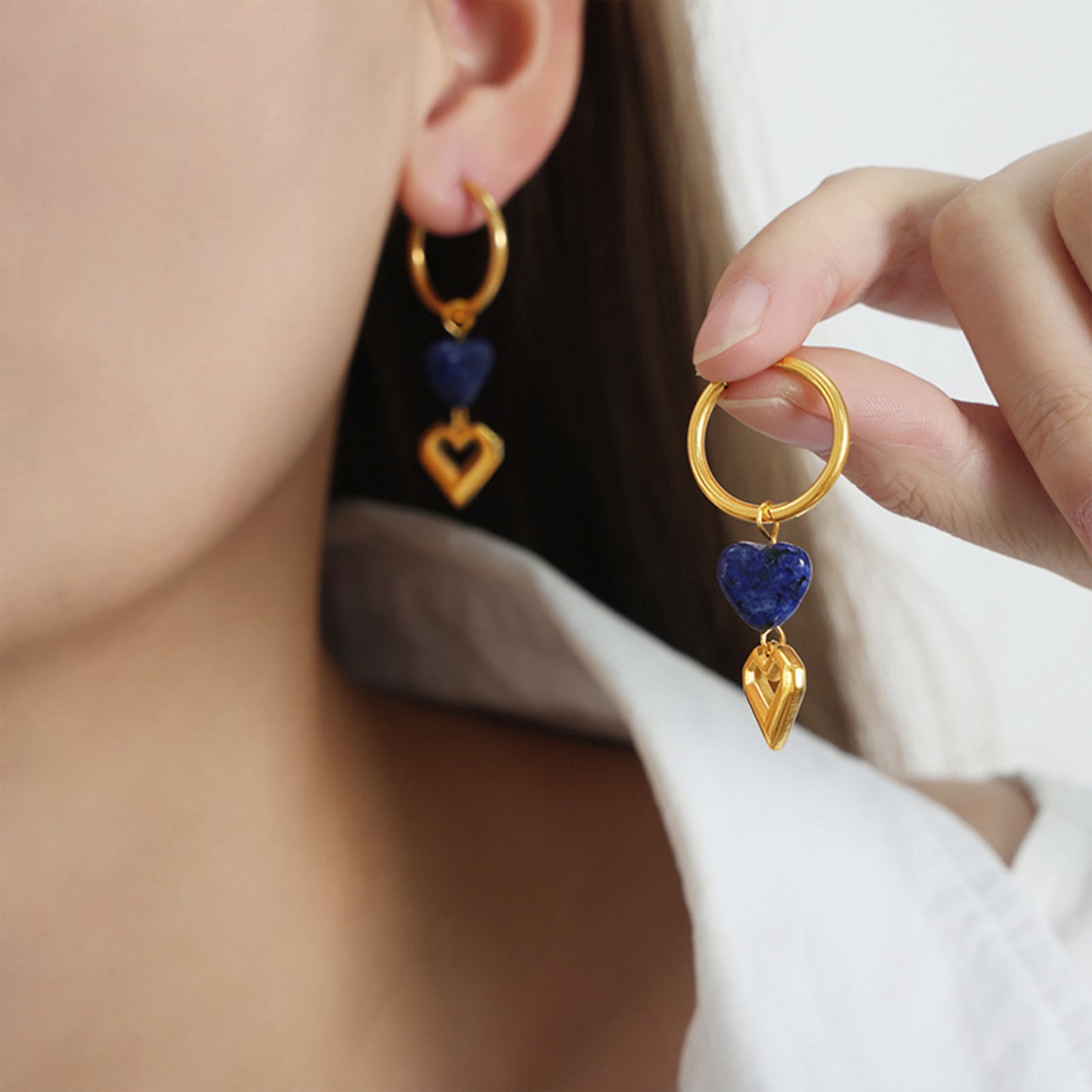 honeybee Mumford's Heart Shape Lapis Lazuli Dangle Earrings