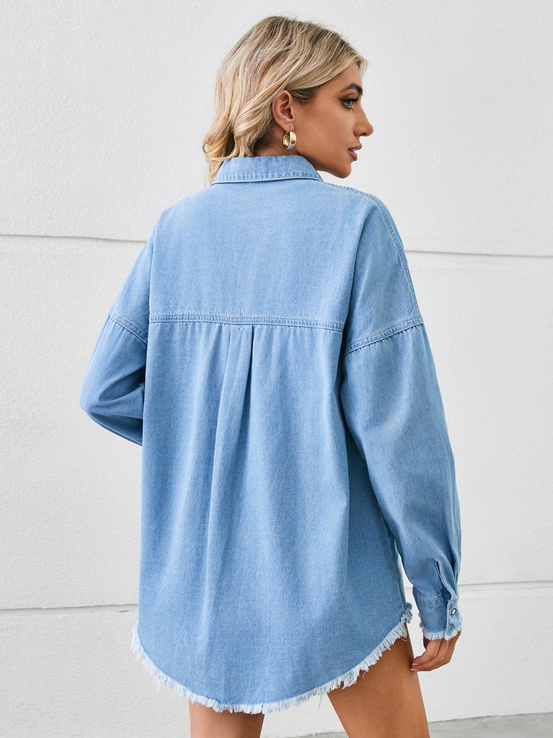 Honeybee Mumford's Distressed Raw Hem Dropped Shoulder Denim Jacket