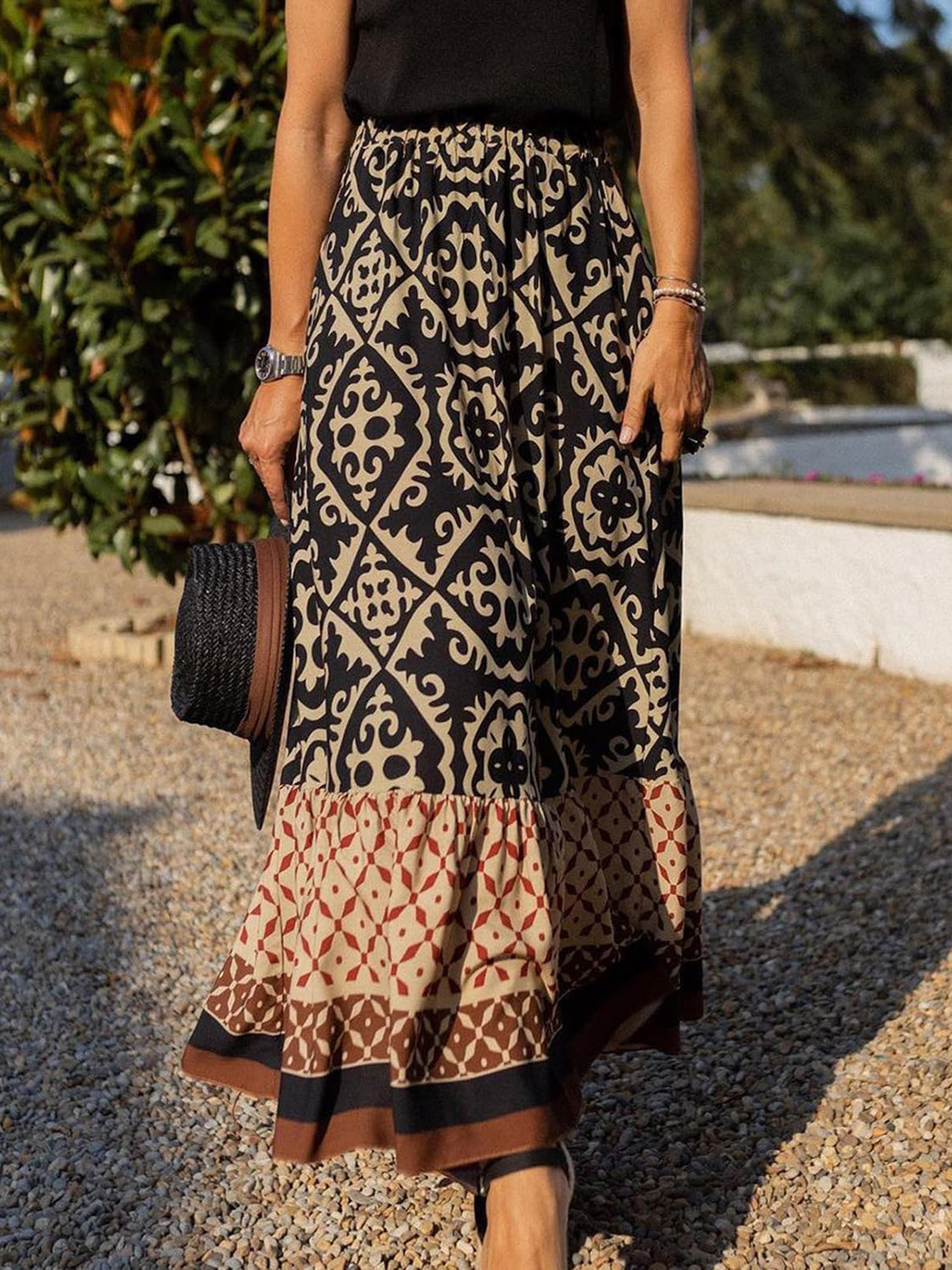 Honeybee Mumford's Geometric Elastic Waist Maxi Skirt