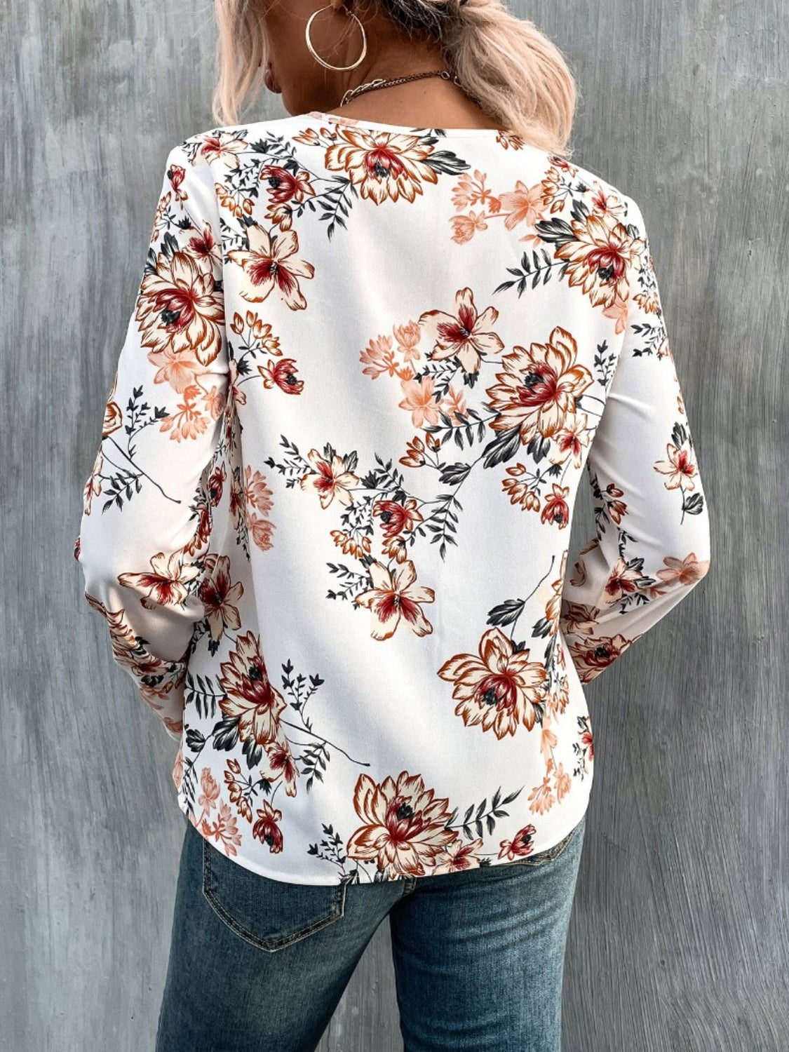 Honeybee Mumford's Printed V-Neck Long Sleeve Blouse