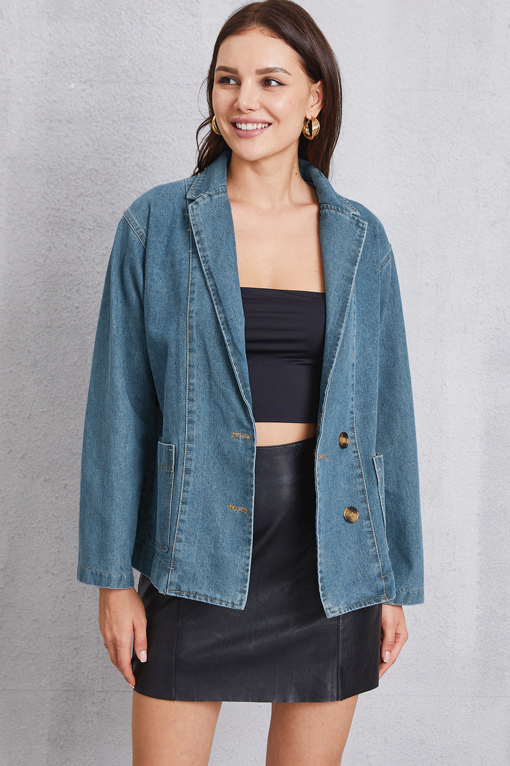 Honeybee Mumford's Pocketed Button Up Denim Jacket