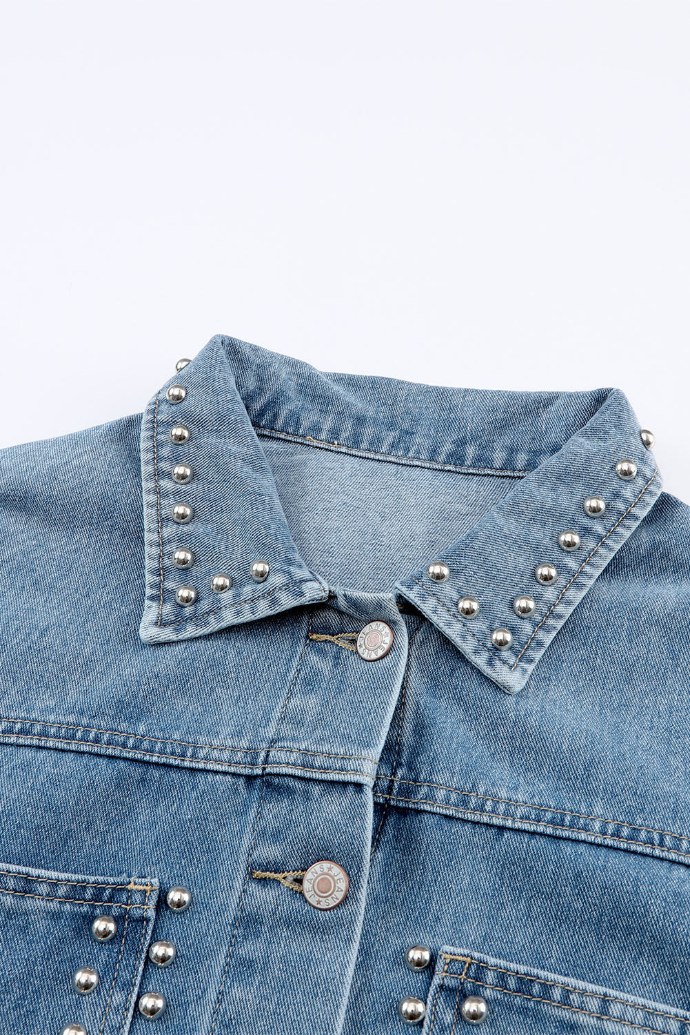 Honeybee Mumford's Sky Blue Rivet Studded Pocketed Denim Jacket