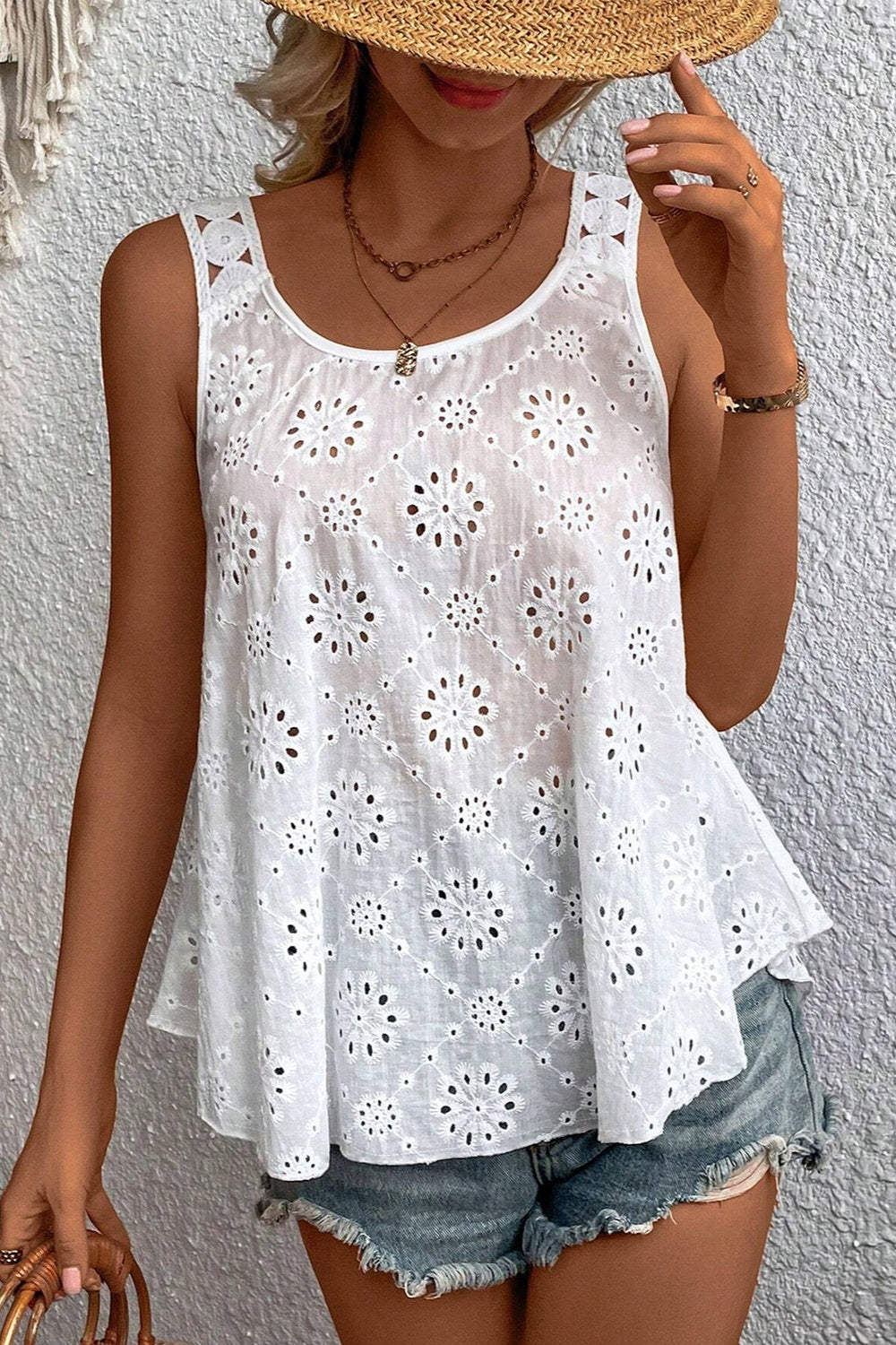 Honeybee Mumford's Eyelet Round Neck Wide Strap Tank