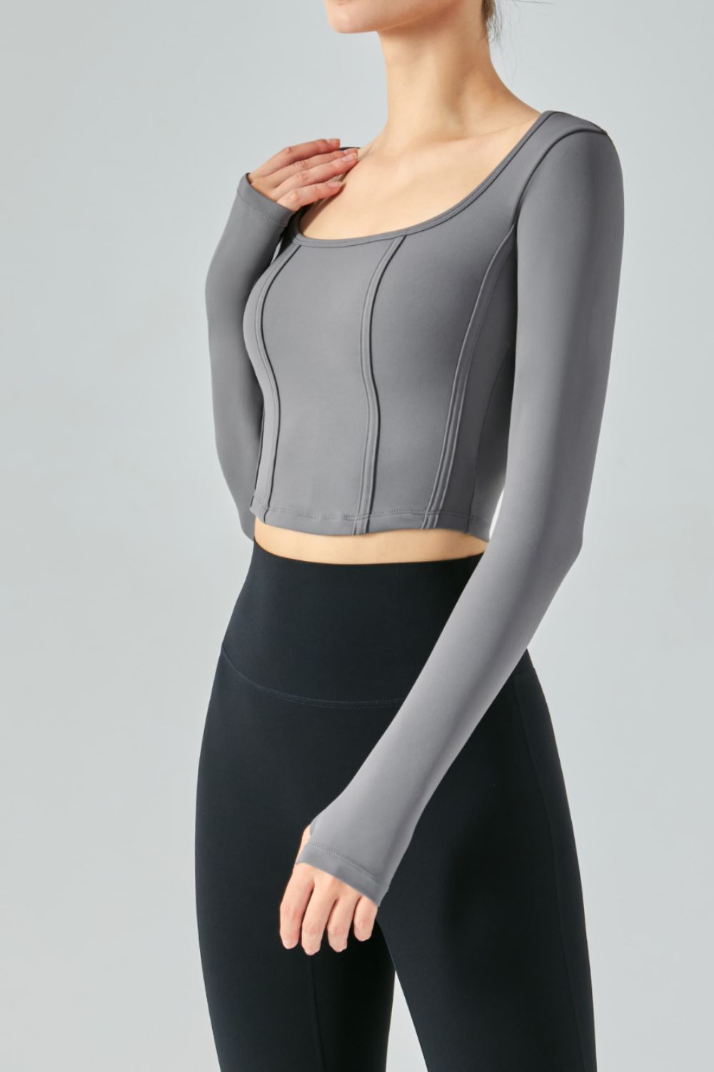 Honeybee Mumford's Seam Detail Thumbhole Sleeve Cropped Sports Top