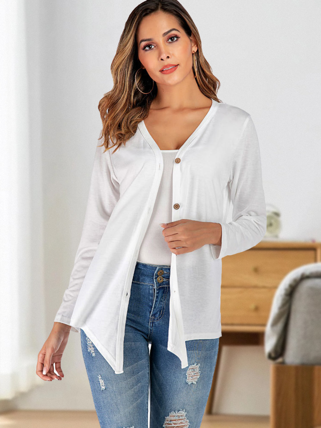 Honeybee Mumford's Button Up V-Neck Long Sleeve Cardigan