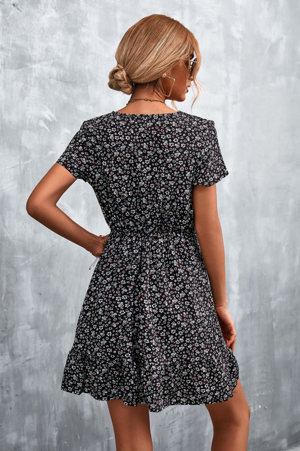 Honeybee Mumford's Ditsy Floral V-Neck Short Sleeve Dress