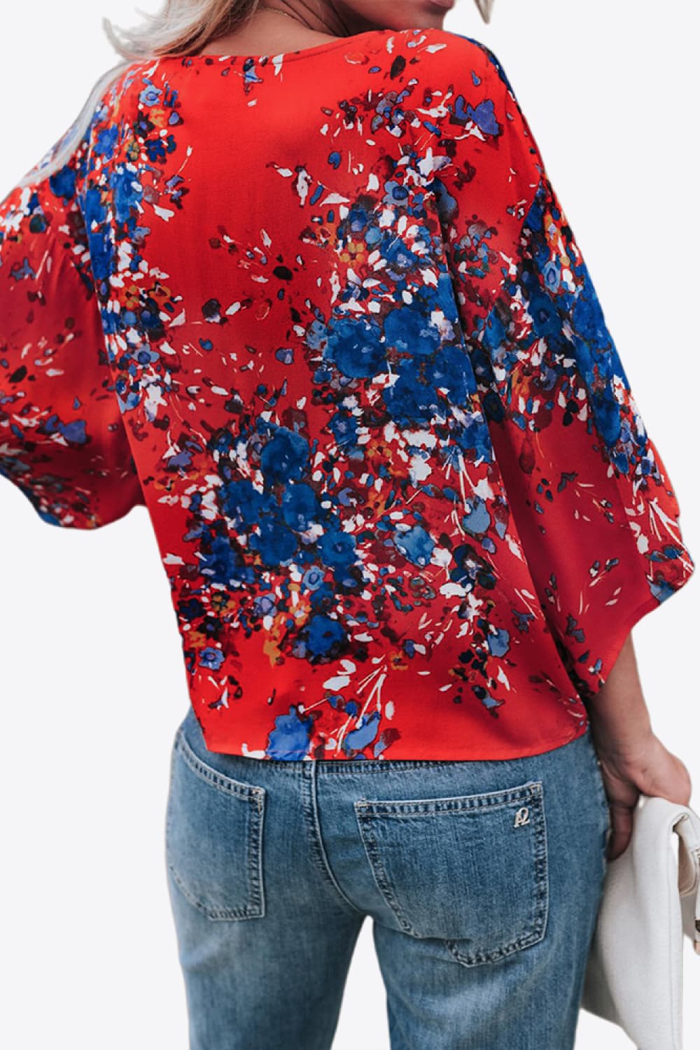 Honeybee Mumford's Printed Deep V Tie Hem Blouse