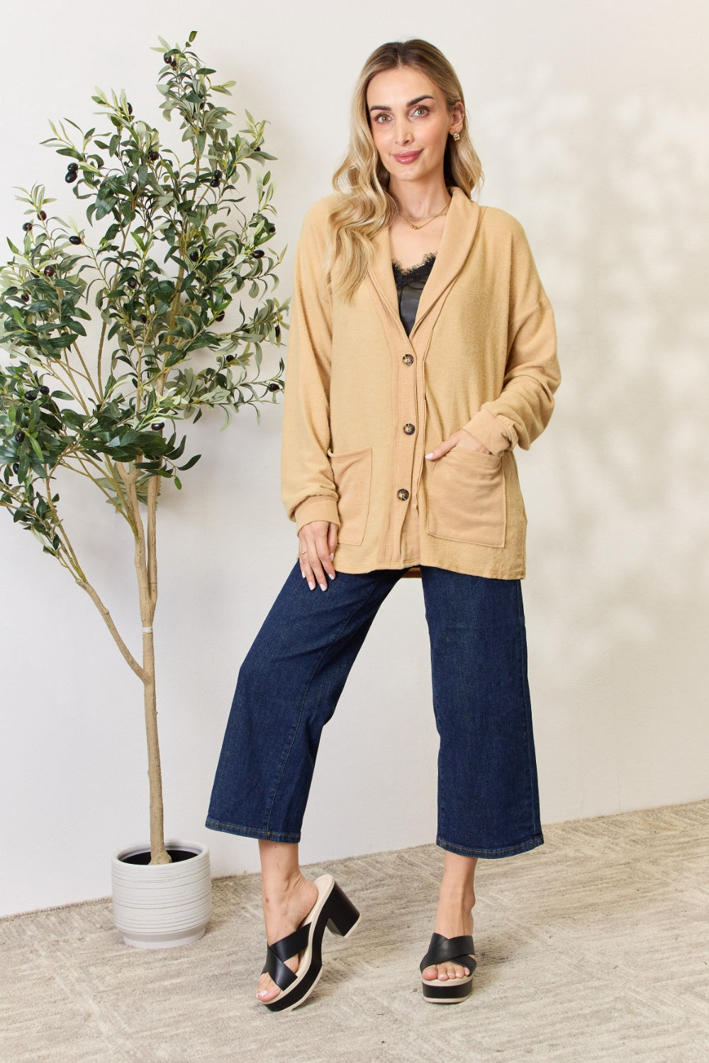 Honeybee Mumford's Heimish Full Size Button Up Long Sleeve Cardigan