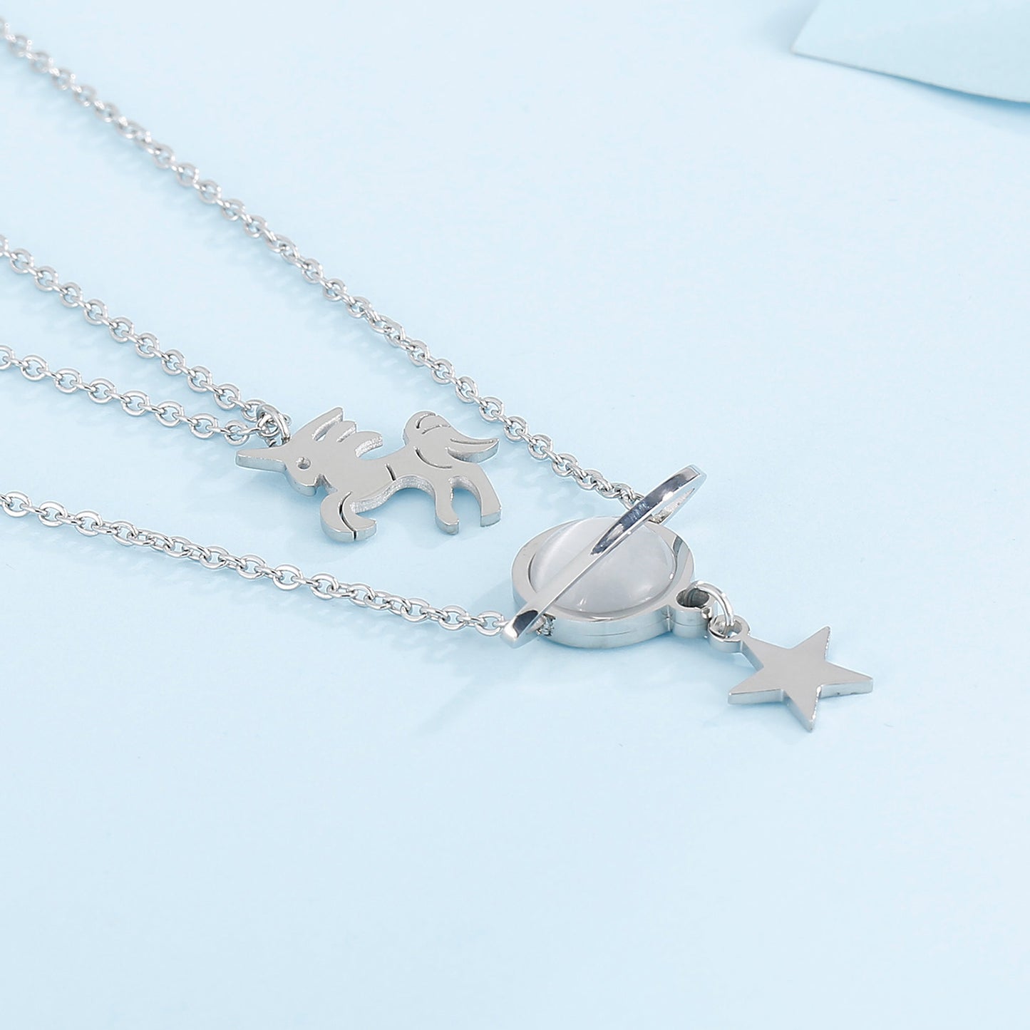 Honeybee Mumford's Unicorn and Star Shape Double-Layered Pendant Necklace